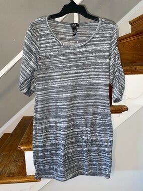 Chesley Gray and White Striped Short Sleeve Dress